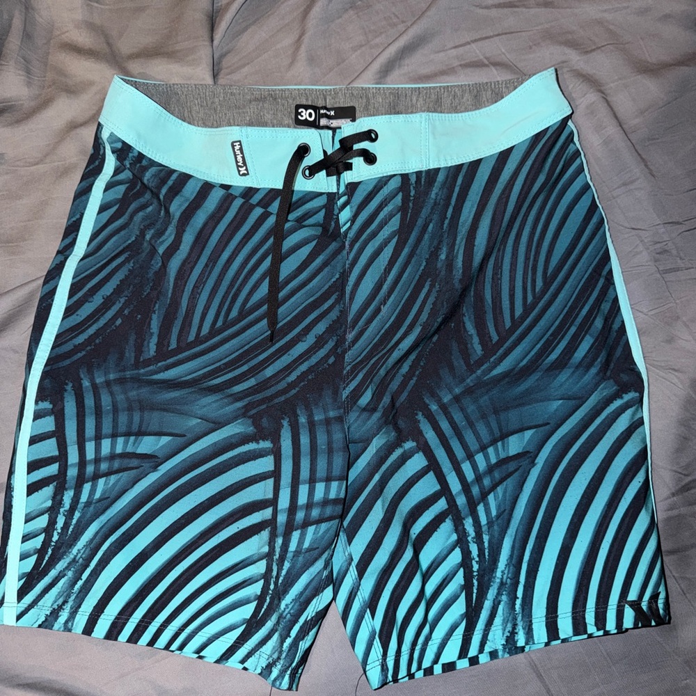 Hurley Teal & Black Patterned Swim Board Shorts